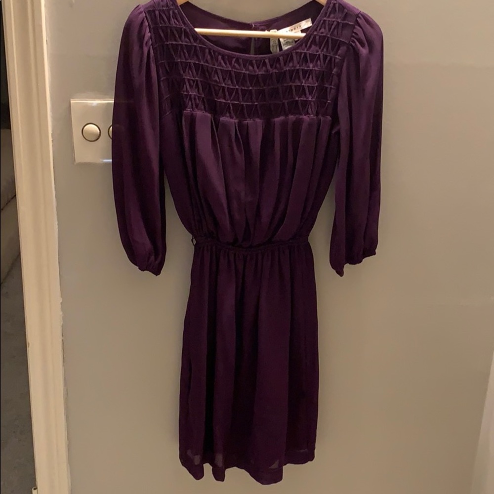 Purple tie waisted lined dress